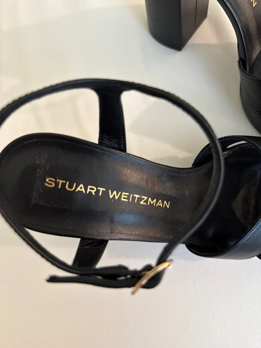 Stuart Weitzman Dayna Black Leather Platform Sandals size size 8.5 - Picture 6 of 13
